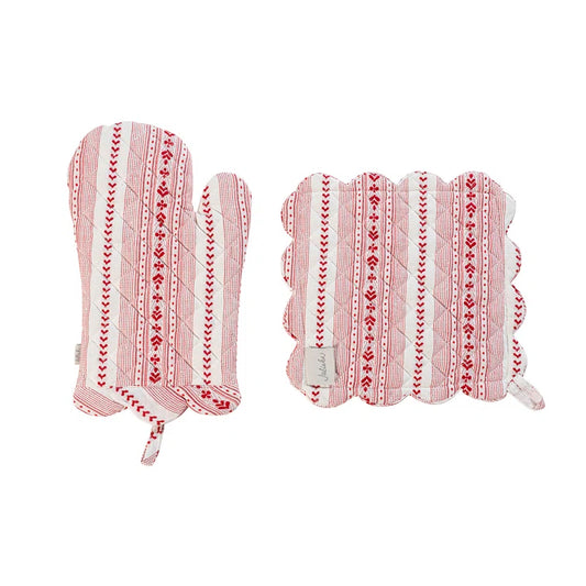Villa Stripe Oven Mitt And Pot Holder Set Of 2 Pieces