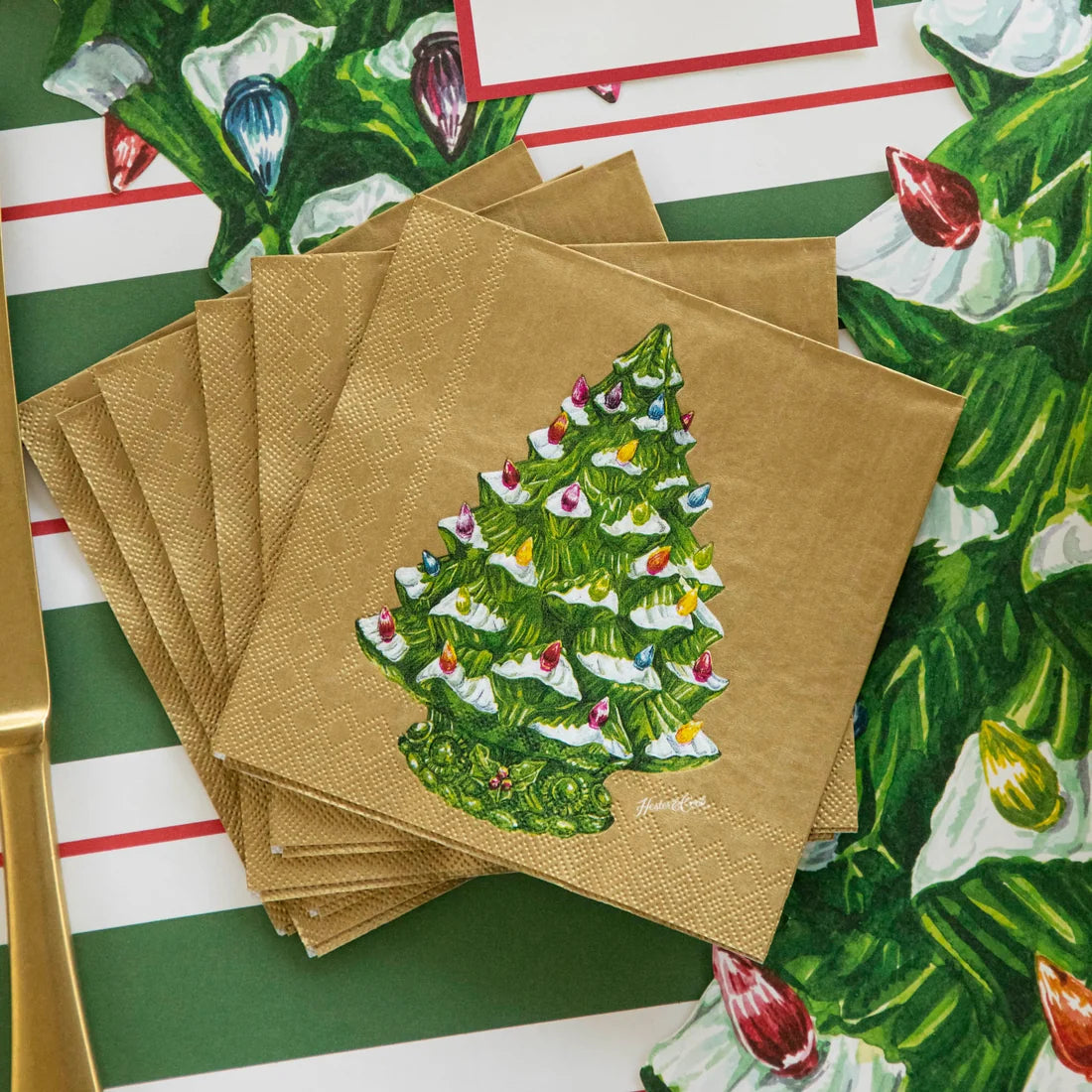 Vintage Christmas Tree Cocktail Napkins