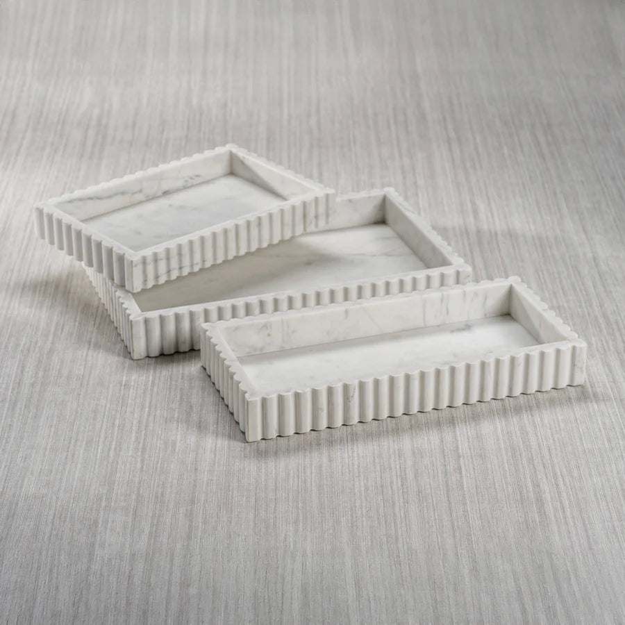 Camogli Scalloped Marble Tray - White - Small