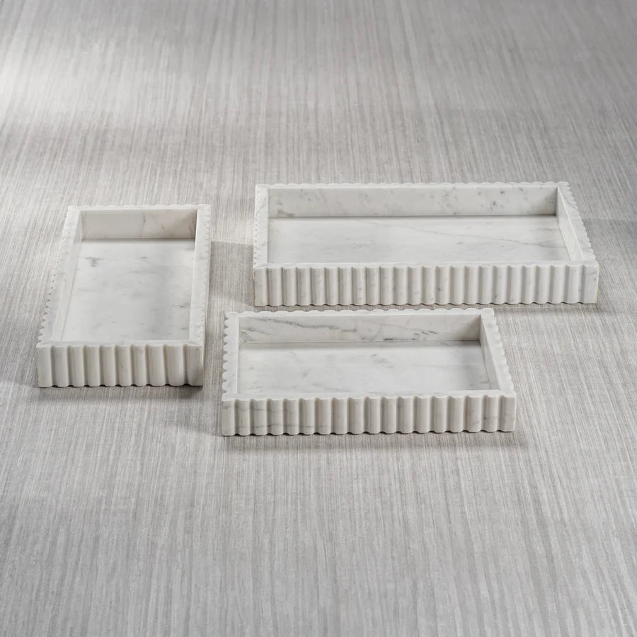 Camogli Scalloped Marble Tray - White - Small