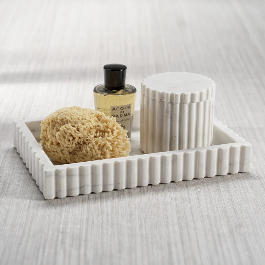Camogli Scalloped Marble Tray - White - Small