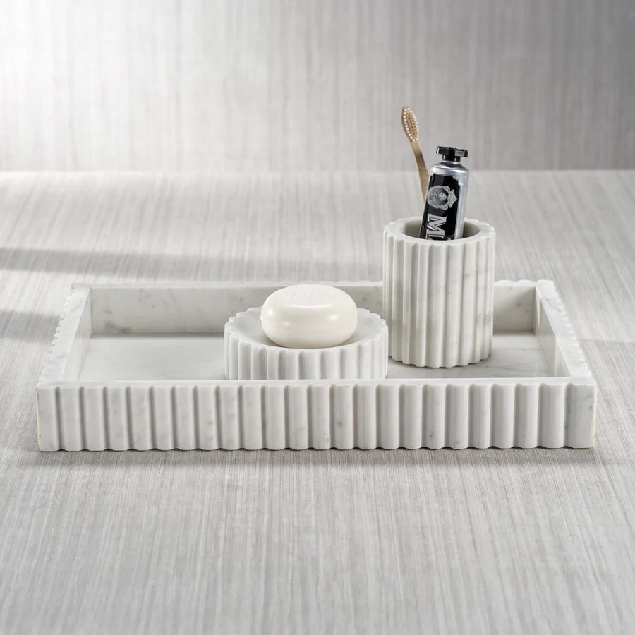 Camogli Scalloped Marble Tray - White - Large