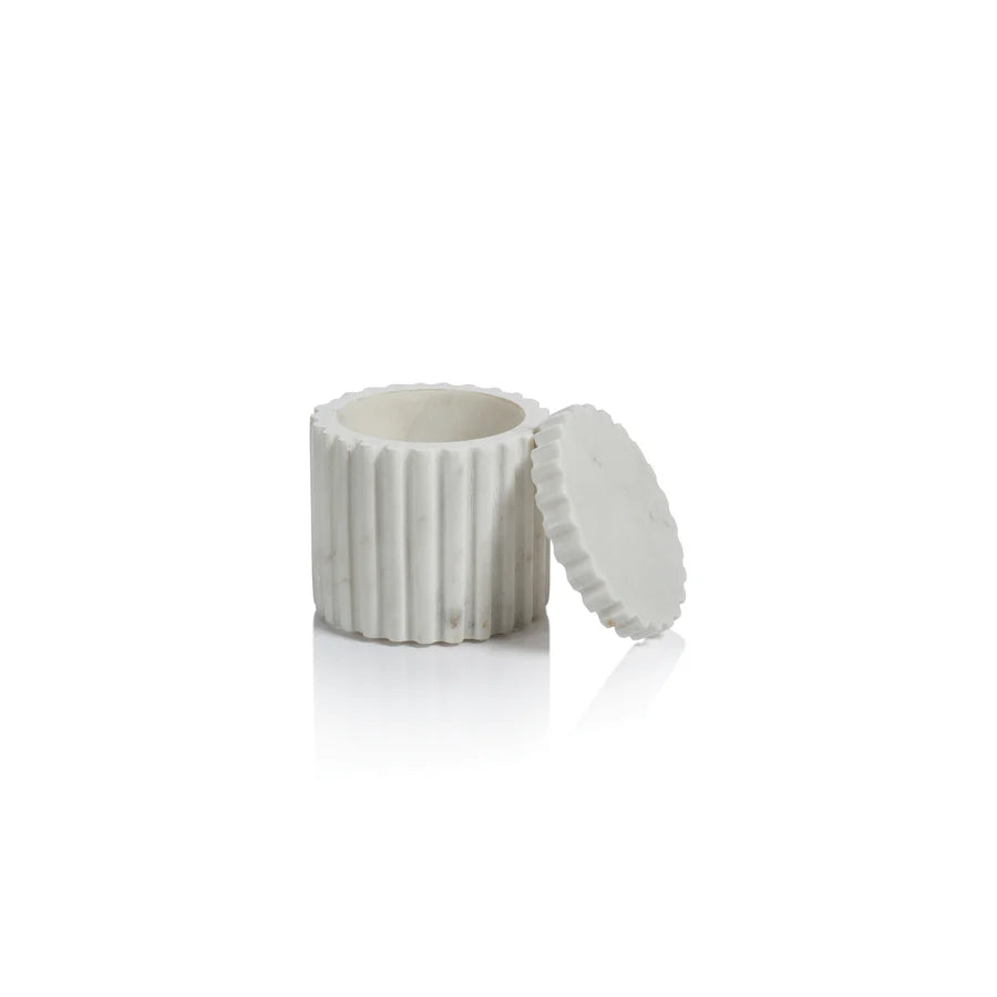 Camogli Fluted White Marble Canister with Lid
