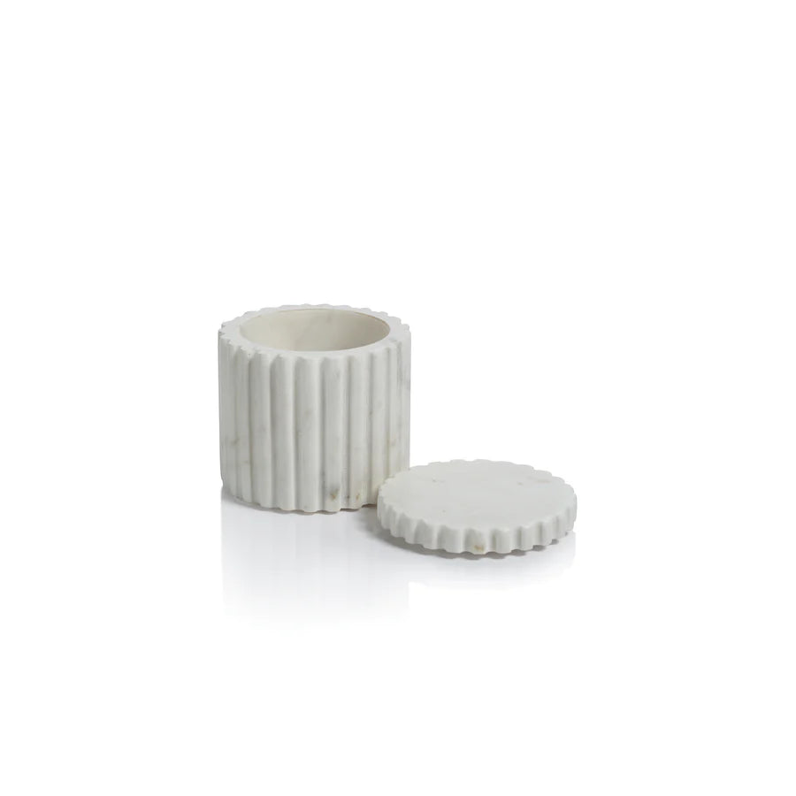 Camogli Fluted White Marble Canister with Lid