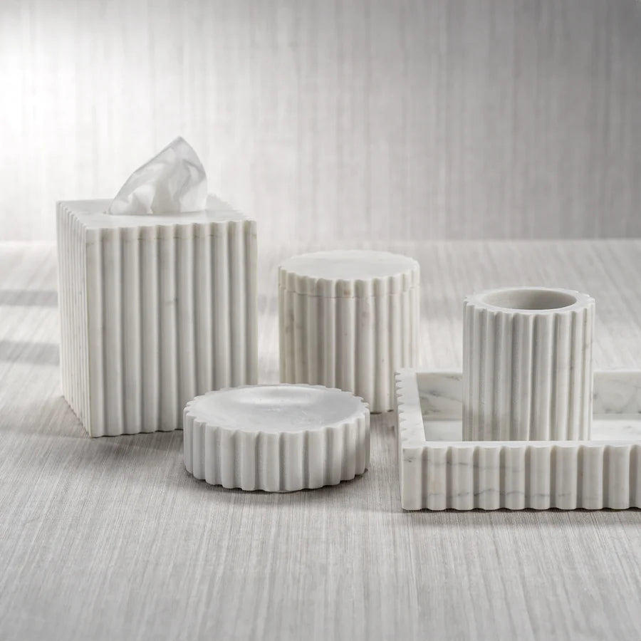 Camogli Fluted White Marble Tissue Box