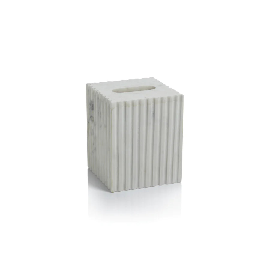 Camogli Fluted White Marble Tissue Box