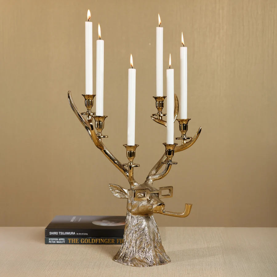 Pipe-Lit Stag 6-Tier Candle Holder - Gold