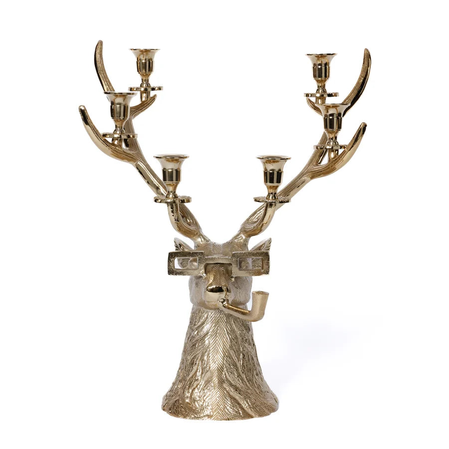Pipe-Lit Stag 6-Tier Candle Holder - Gold