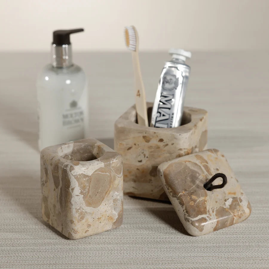 Crema Fossil Marble Vanity Jar