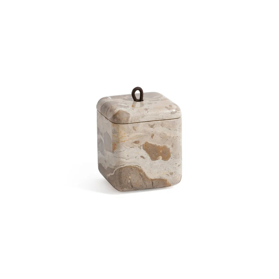 Crema Fossil Marble Lidded Vanity Jar
