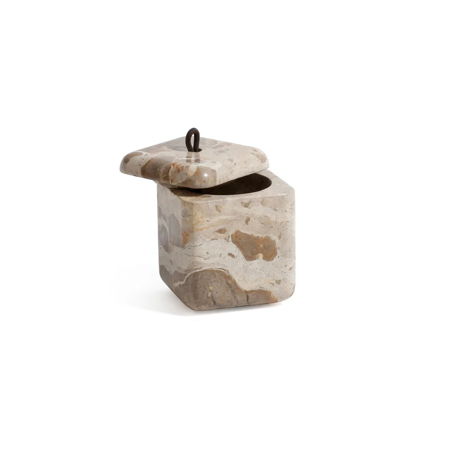 Crema Fossil Marble Lidded Vanity Jar