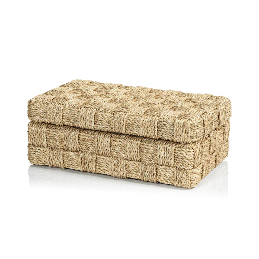 Natural Abaca Rope Hinged Box with Suede Interior - Large