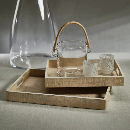Atelier Natural Fiber Raffia Serving Tray with Leather Trim - Large