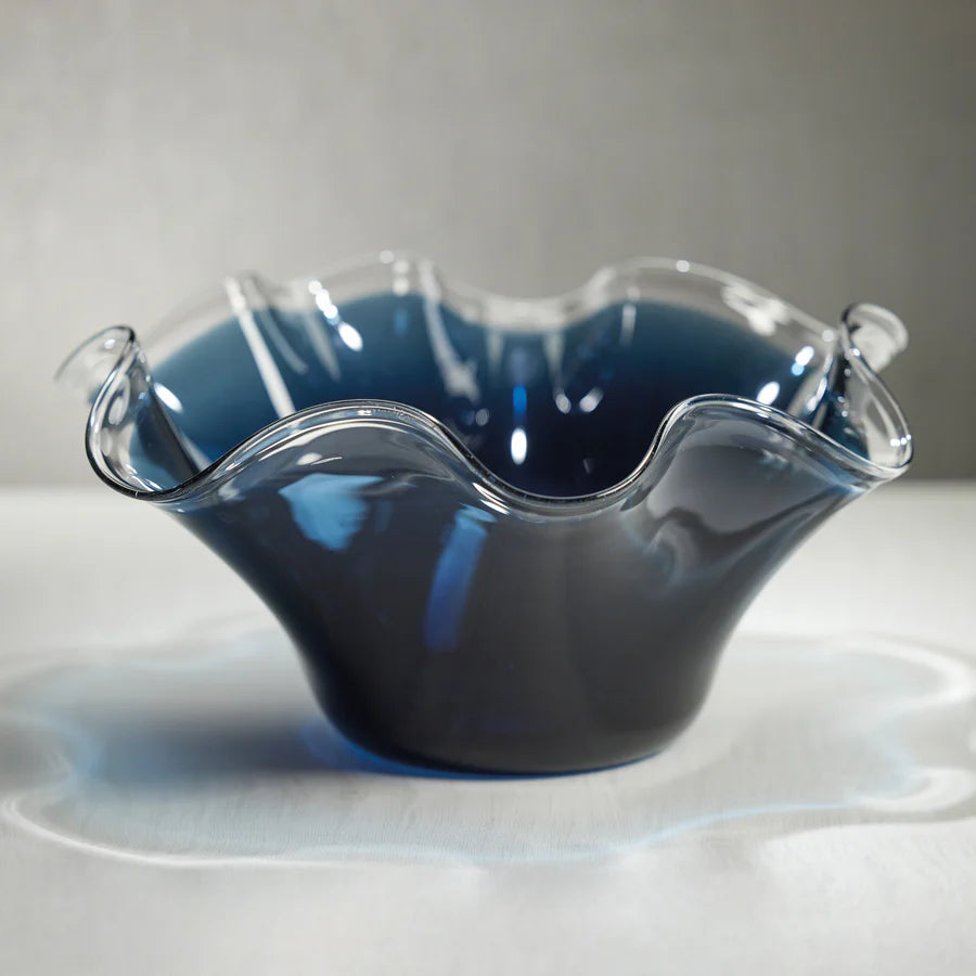 Tropezana Tall Wave Glass Bowl - Blue - 16.25 in