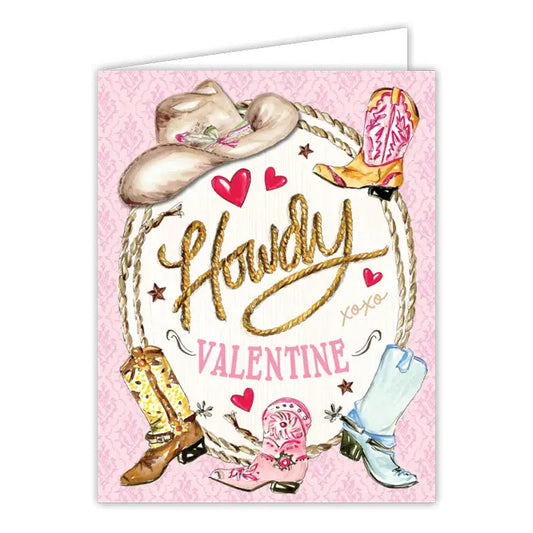 Handpainted Howdy Valentine Boots Greeting Card