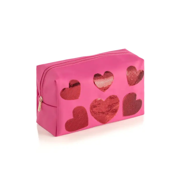 Cara Squins Heart Zip Pouch, Pink