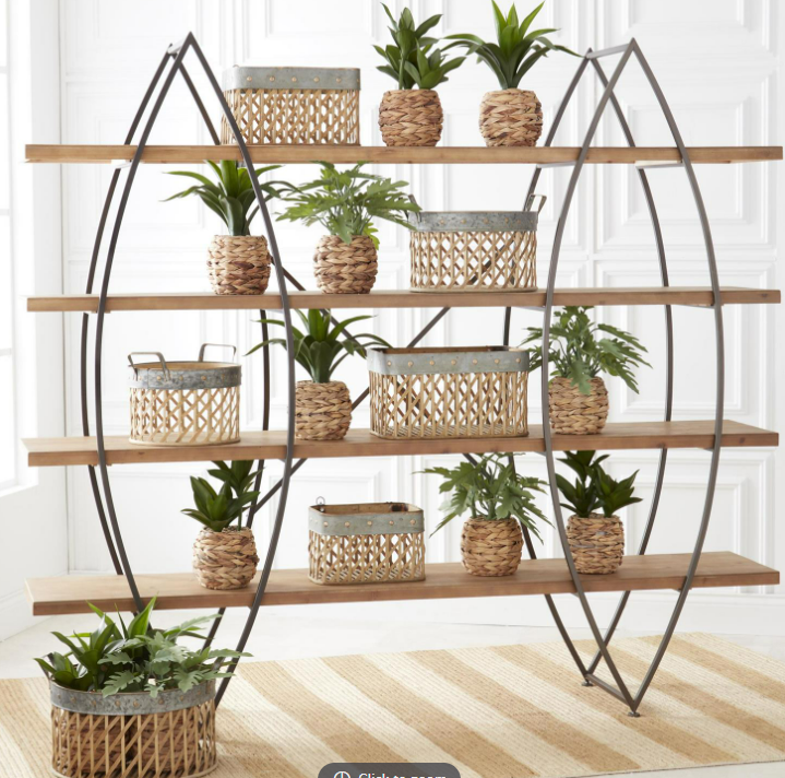 Large Round Woven Bamboo Baskets w/Metal Trim and Handles