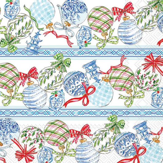 Paper Lunch Napkins 20 Ct Blue Ornaments Christmas