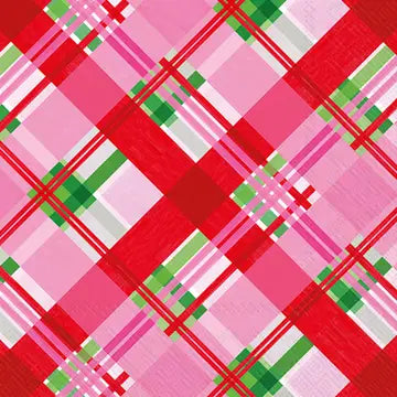 Pink Plaid Christmas Paper Cocktail Napkins Pk/20
