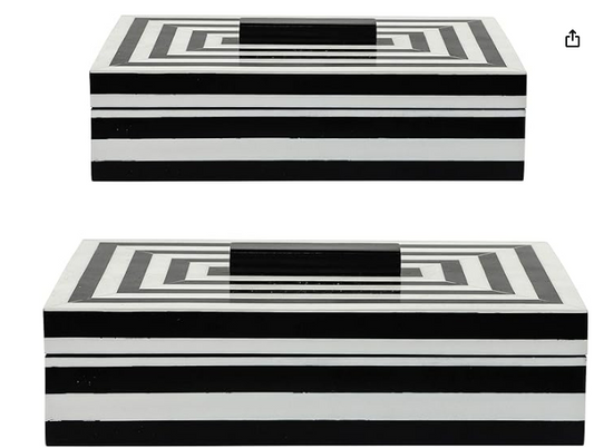 Resin Set of 2 Stripe Boxes, Black/White