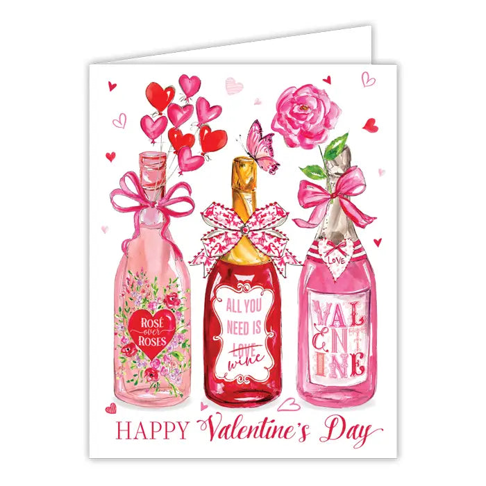Handpainted Valentine Bottles Greeting Card