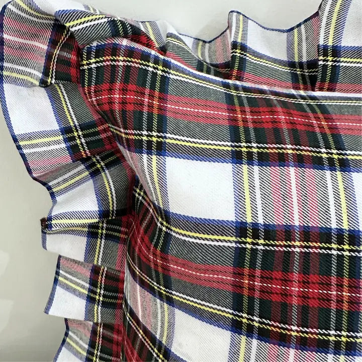 Ruffle Lumbar Holiday Plaid Pillow