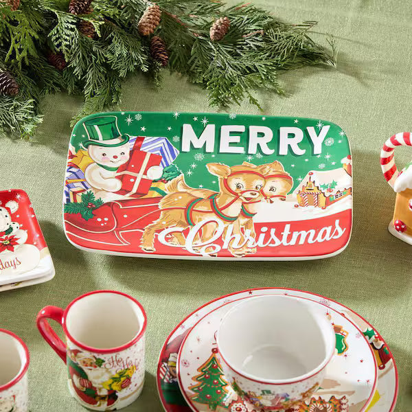 Santa Retro Christmas Rectangular Plate 14"