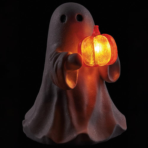 Battery Operated Ghost Holding A Pumpkin w/Light