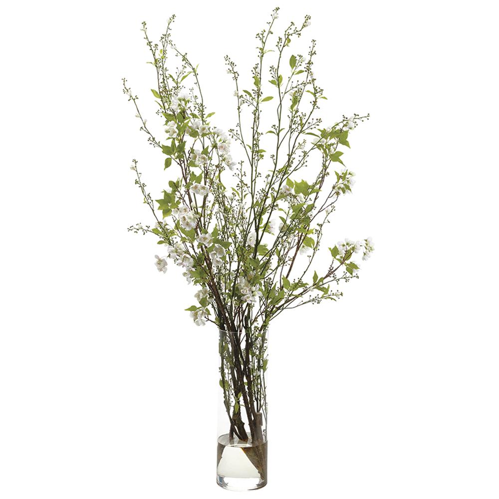 Berries/Blossom in Glass Vase White Pink