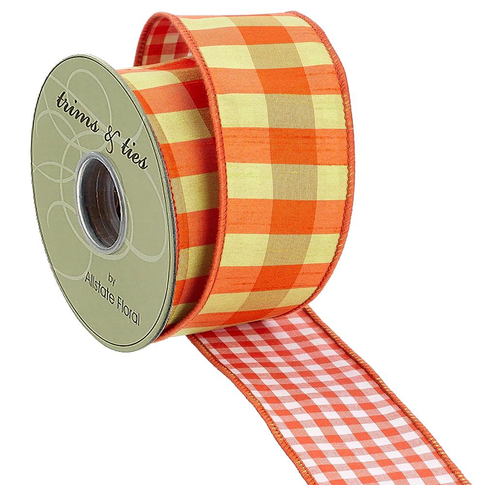 Checks Dupion Ribbon Orange Yellow