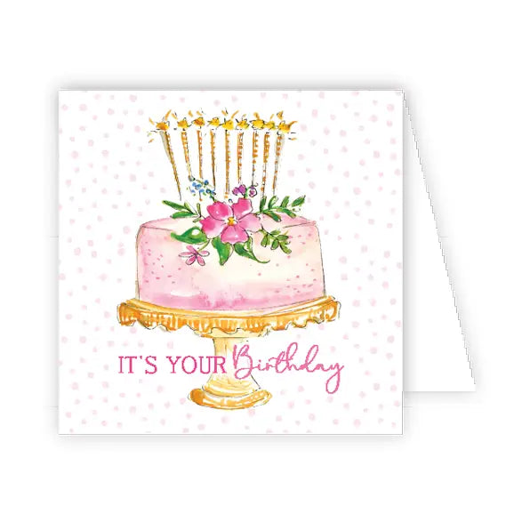 Its Your Birthday Pink Cake with Lit Candles Enclosure Card