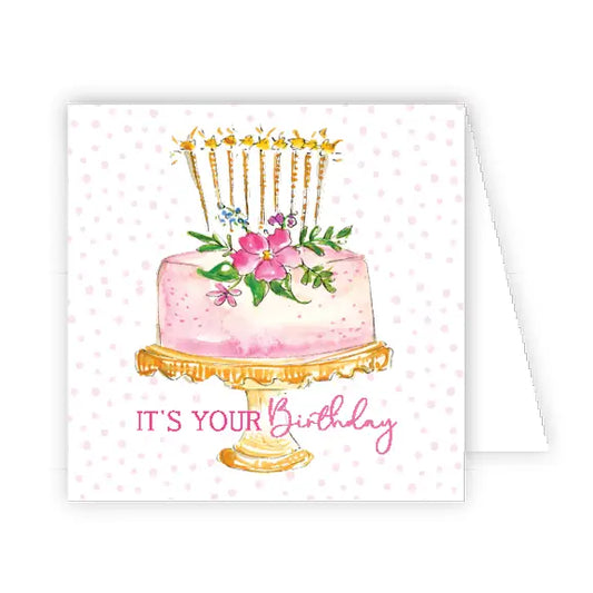 Its Your Birthday Pink Cake with Lit Candles Enclosure Card