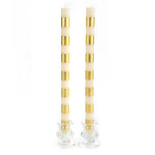 Bands Gold Dinner Candles, Set of 2