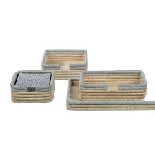 La Côte Coiled Rattan and Abaca Rectangular Serving Tray Large