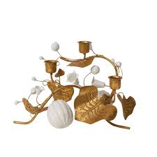 Forest Walk Pumpkin & Vine Triple Candlestick Holder - Gold