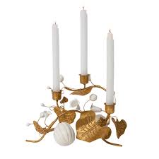 Forest Walk Pumpkin & Vine Triple Candlestick Holder - Gold