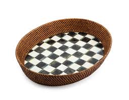 Courtly Check Rattan & Enamel Large Serving Tray