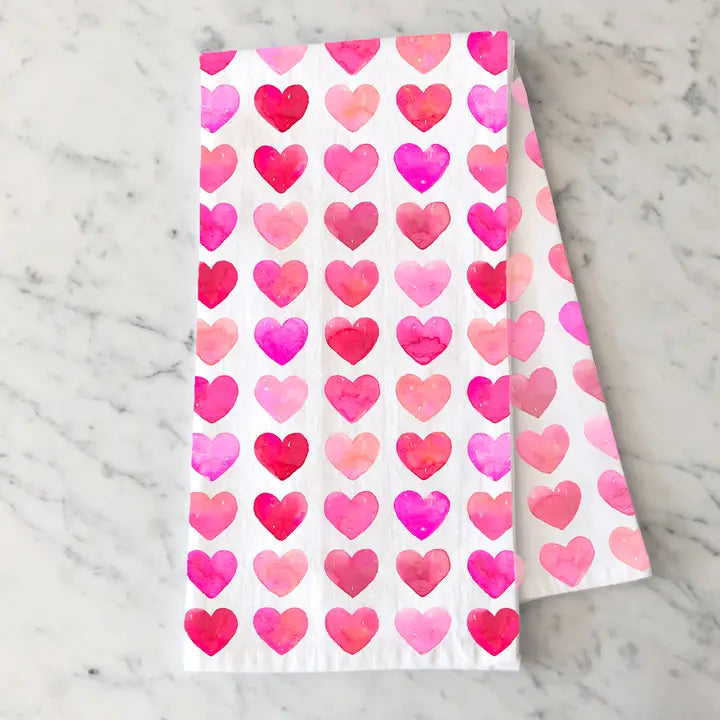 Valentine's Pink & Red Hearts Kitchen Tea Towel