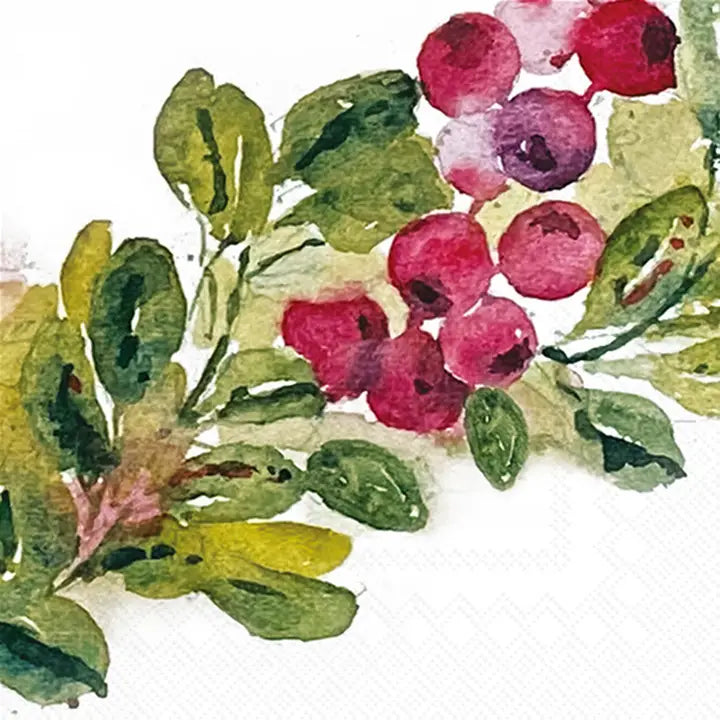 Cranberry Wreath Christmas Paper Cocktail Napkins Pk/20