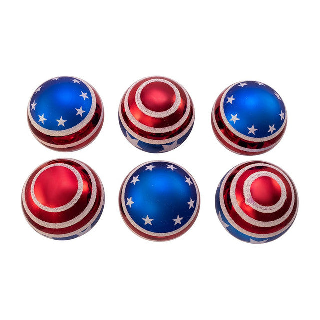 Glass Red, White and Blue Stars and Stripes Glass Ball Ornaments, 6-Piece Box