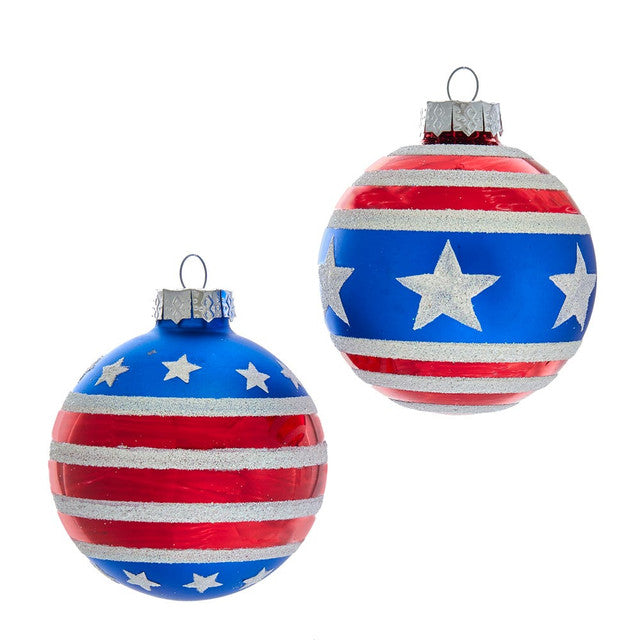 Glass Red, White and Blue Stars and Stripes Glass Ball Ornaments, 6-Piece Box