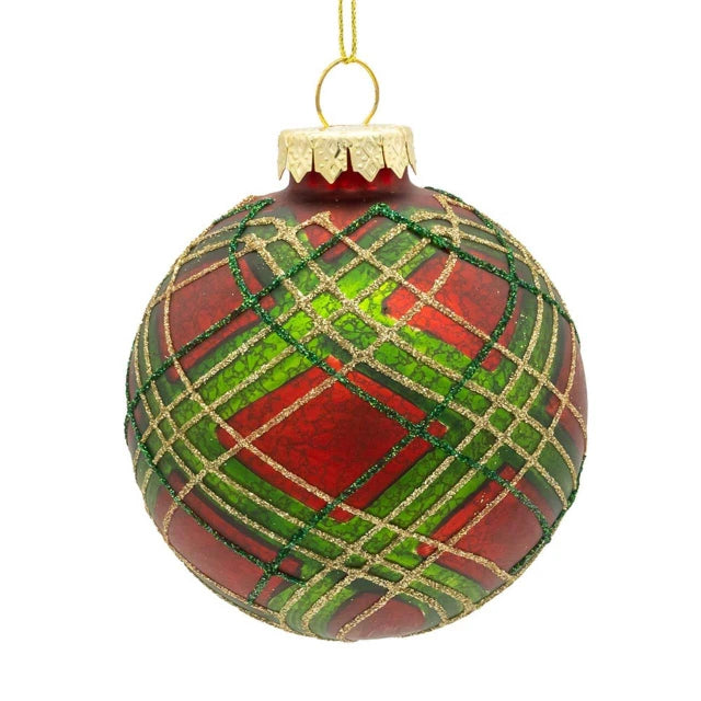 Red & Green Striped Ball Ornaments, 6-Piece Box