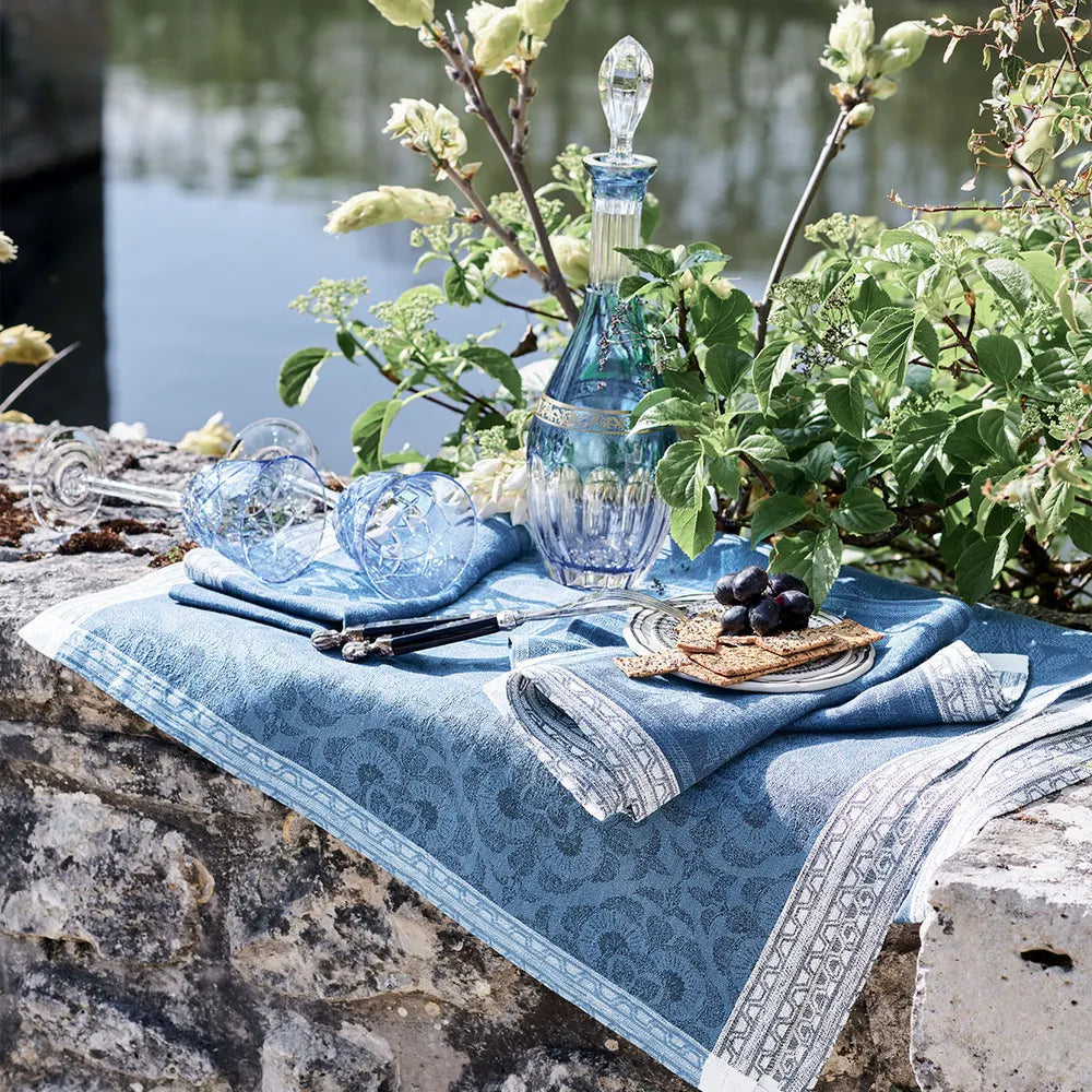 Harmonie Bleu Jacquard Napkin, 100% Linen