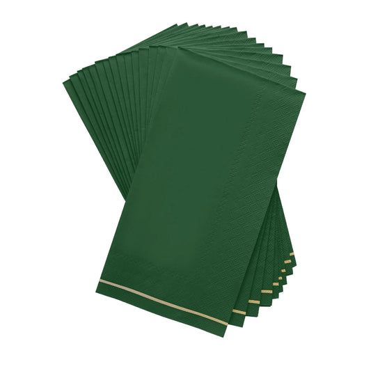 Emerald Green with Gold Stripe Guest Paper Dinner Napkins