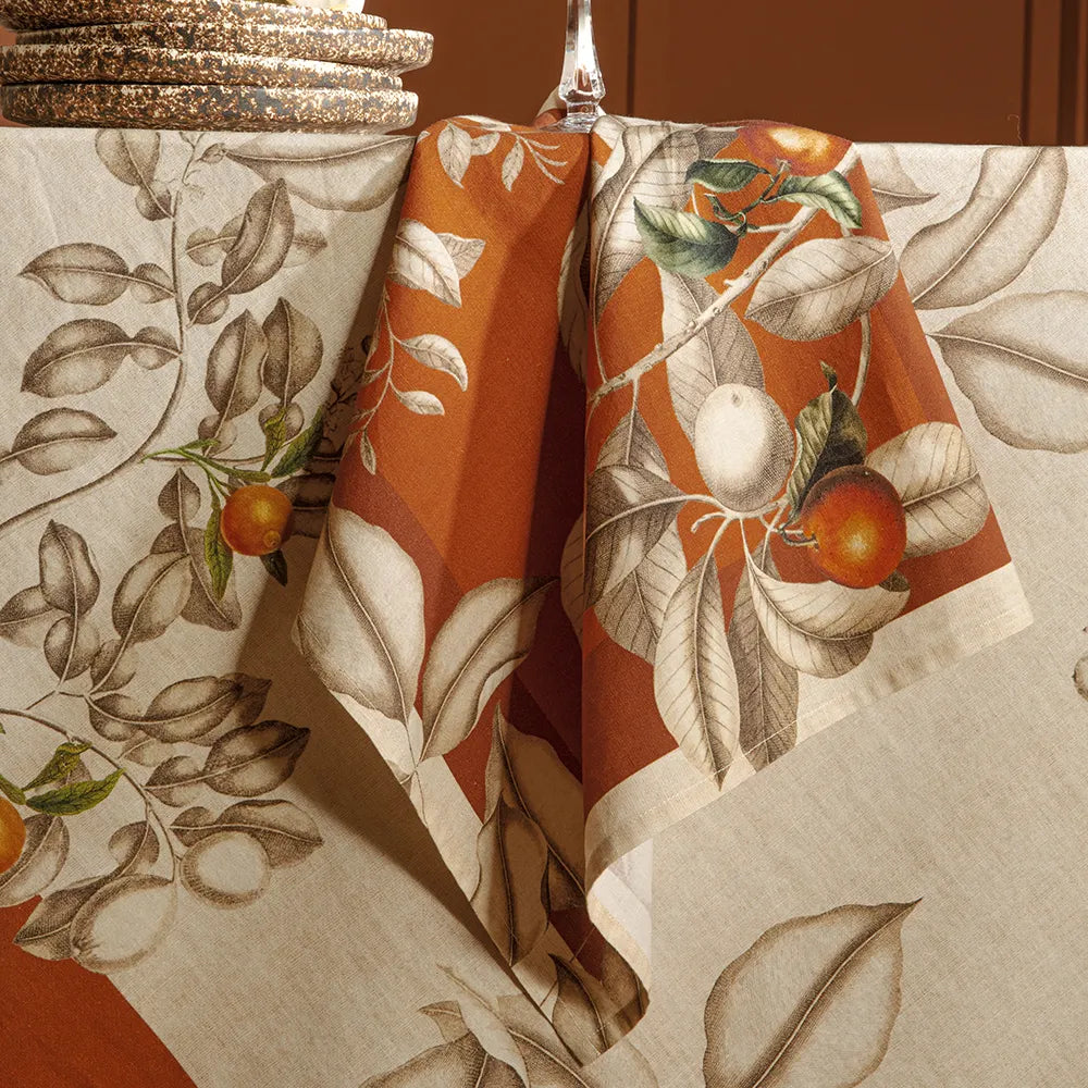Mandarines Rouille Napkin, Cotton-Linen Blend