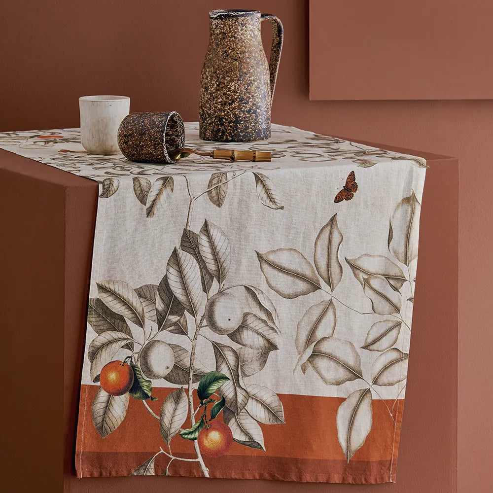 Mandarines Rouille Tablerunner, Cotton-Linen Blend