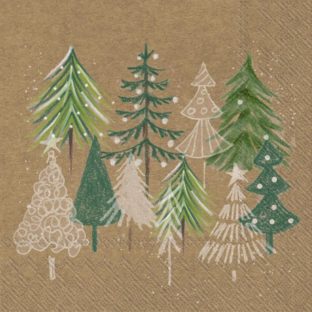 Green Xmas Trees Cocktail Napkin