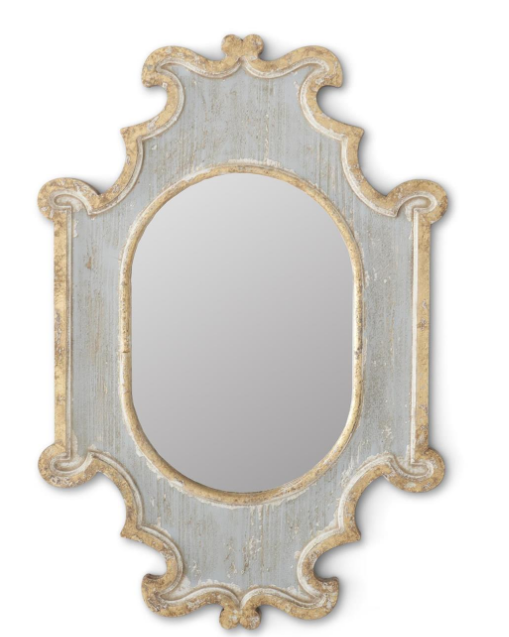 Weathered Blue & Gold Ornate Framed Mirror 29.5 Inch