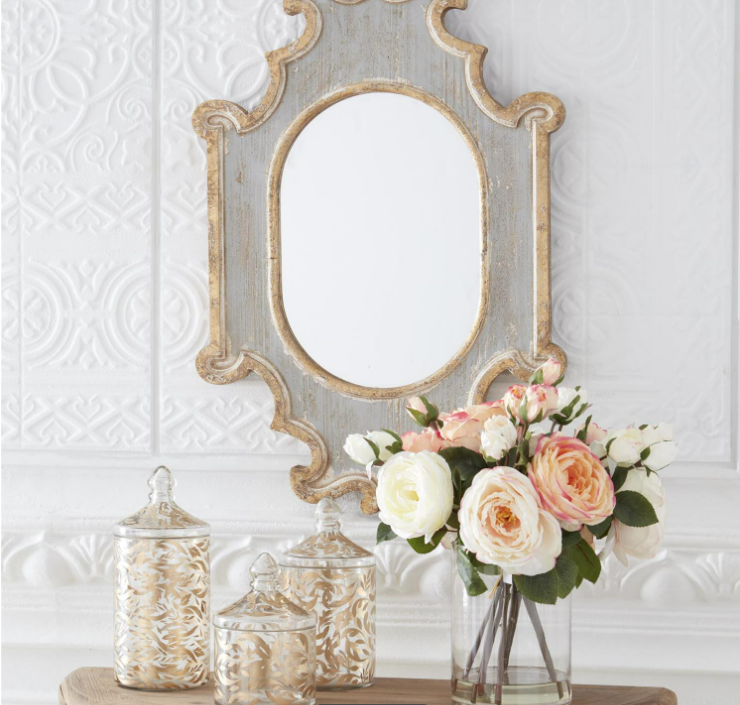 Weathered Blue & Gold Ornate Framed Mirror 29.5 Inch