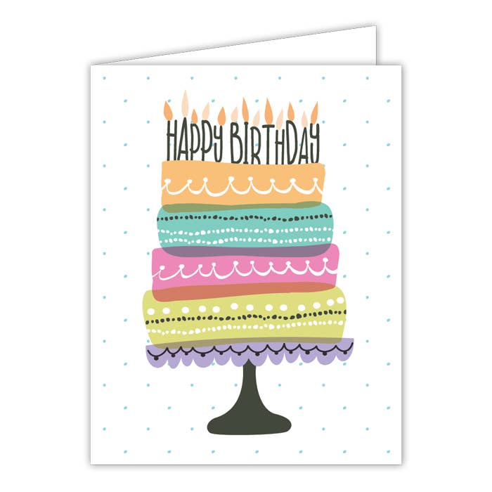 Happy Birthday Cake Multi Color Small Folded Greeting Card